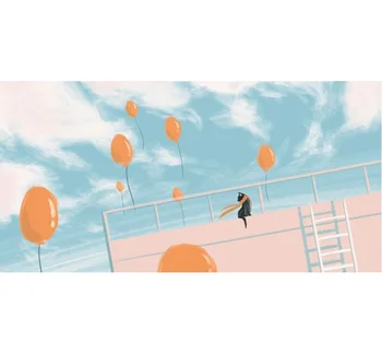 

Rooftop Black Cat Orange Balloons Blue Sky White Cloud Bed Board Sticker Wall Stickers Wall Decals Home Decor Good Quality