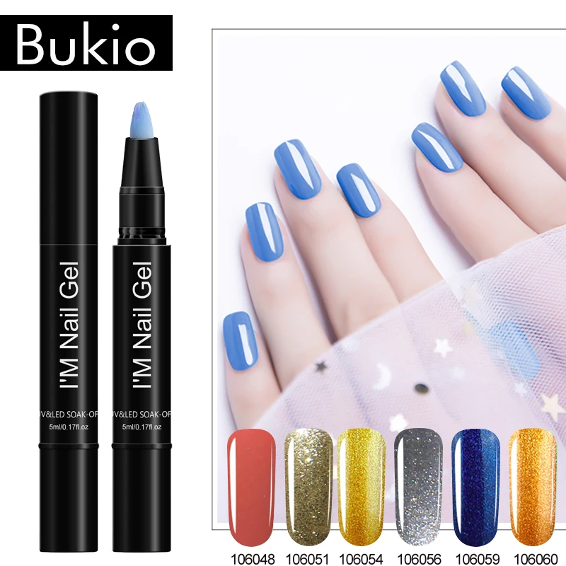 

Bukio 5ML One Step Gel Nail Polish Pen 3 In 1 Soak Off UV LED Nail Varnish Gel Painting Lacquer Pen Semi Permanent Nail Art