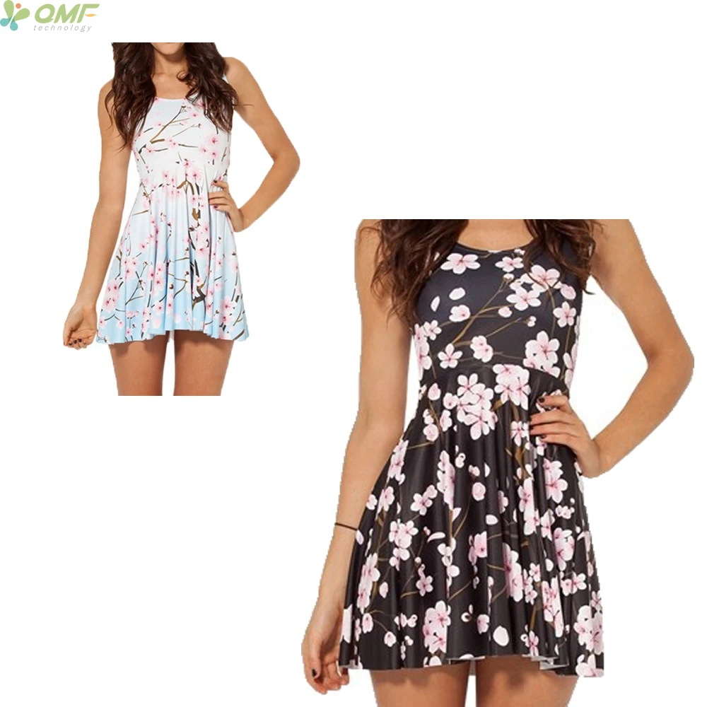 Plum Blossom Print Vest Dress High Waist Beautiful Girl Short Dress
