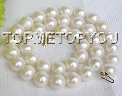 

Free Shipping >> new hot natural 12mm round white pearls necklace 14K gold clasp E266