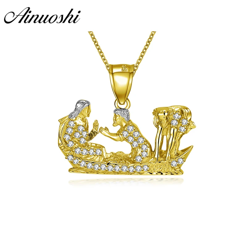 

AINUOSHI 10K Solid Yellow Gold Pendant Jesus Preaching Pendant SONA Diamond Priests Christian Jewelry 3.1g Separate Pendant