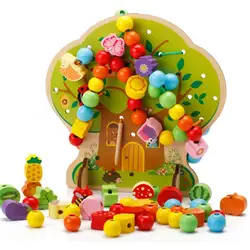 Красочные Дерево Деревянные игрушки из бисера прямым валиковым швом фруктовые шарики животных здания нить игрушки ребенка раннего
