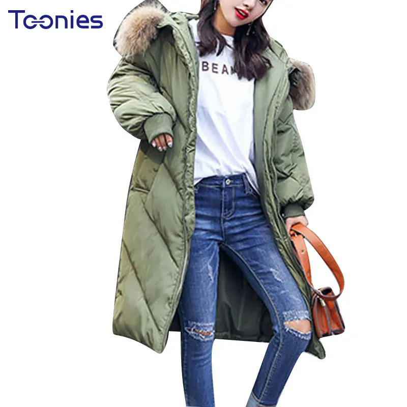 

2017 Winter New Cotton Parkas Straight Solid Fashion Long Style High Street Oversized Fur Hooded Jackets Thickening Overcoat