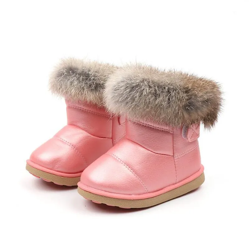Детские ботинки; зимние водонепроницаемые детские ботинки; Теплая обувь из толстого плюша с хлопковой подкладкой для мальчиков и девочек; детские зимние ботинки; детская обувь - Цвет: Розовый