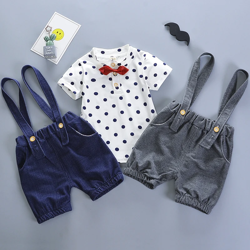 

Boys summer clothing sets kids cotton fashiong t-shirt+strap shorts pants 2pcs wedding clothes for boys children tracksuits
