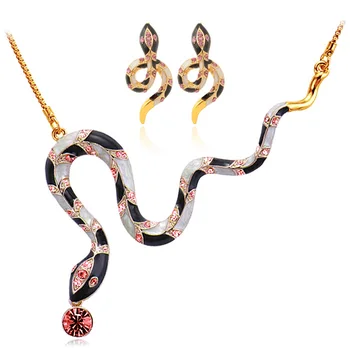 

Kpop Jewelry Sets Earrings For Women Fashion Big Snake Pendant Jewelry Scroll Gold Color Vintage Chain Jewelry Brand S216