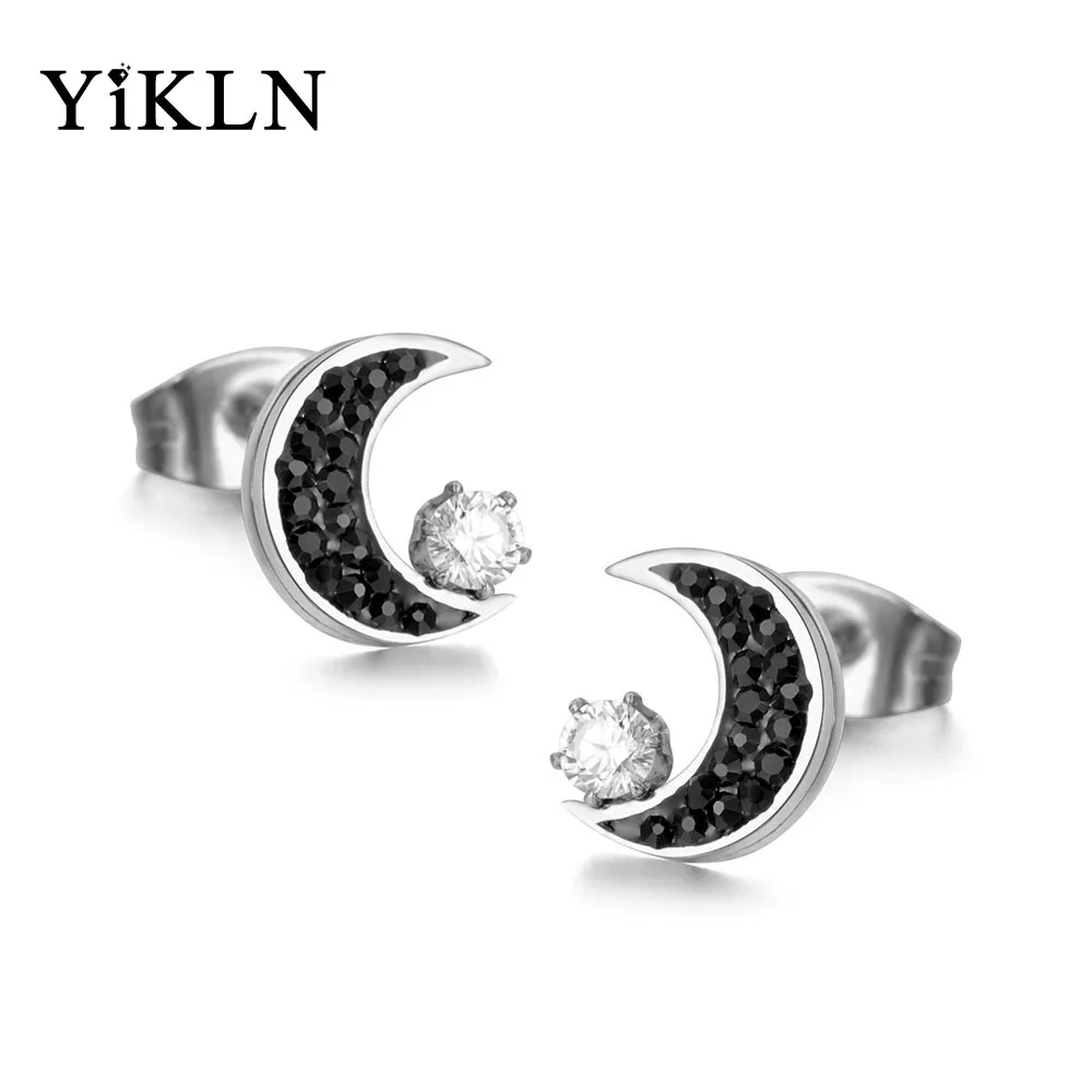 

YiKLN Classic Stainless Steel Rhinestone Moon Earrings Jewelry Rose Gold Color Cubic Zirconia Stud Earring For Women YE18011