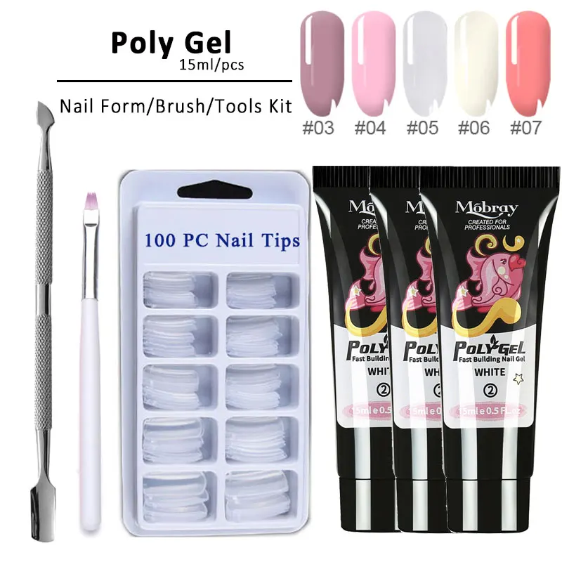 

15ml 4pcs Acrylic Poly Gel Set Extend Fast UV Builder Gel Slip Solution Nail Form Nail Art Brush Nail Tools Kit Polygel Set