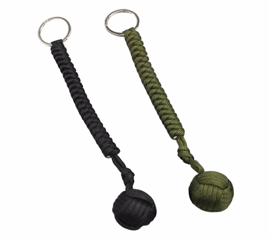 Outdoor Monkey Fist Paracord Keychain Porte-clé militaire boule en acier de survie #HD3