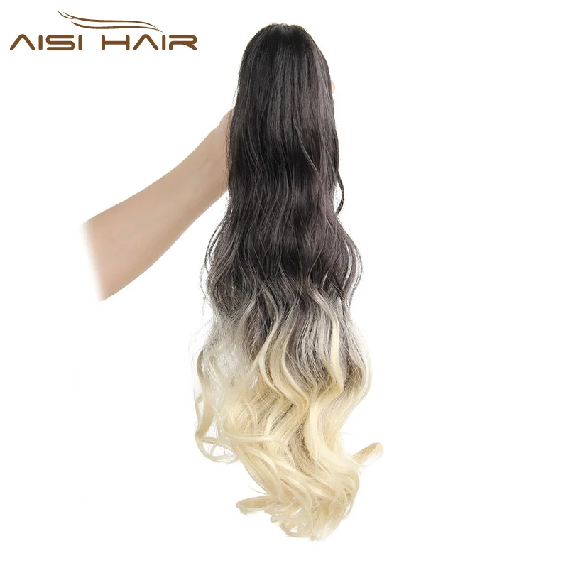 I's a wig 19 inches Long Ponytail Clip in Pony tail Hair Extensions Claw on Hair piece Wavy Ombre Synthetic Fiber