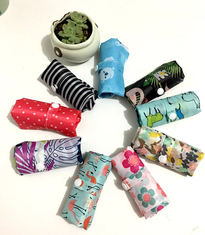 Roll UP Polyester green shopping bag foldable tote Reusable Portable