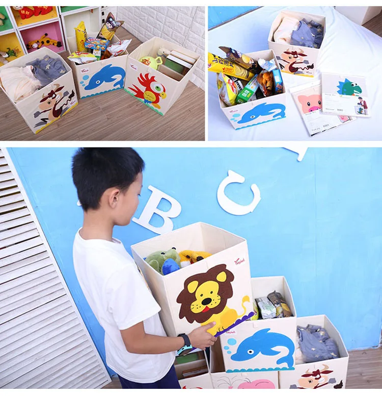 750 1MICCK Embroidery Storage Box Cartoon Animal Folding Large Laundry Basket Sundries Children Clothes Toys Book Storage organizer 