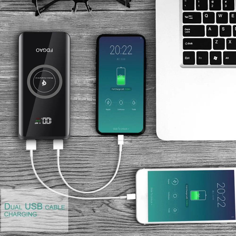 FDGAO power Bank 20000 мАч QI Беспроводное зарядное устройство для мобильного телефона USB power bank Внешняя батарея для iPhone XS Max XR 8 X samsung S9 S8