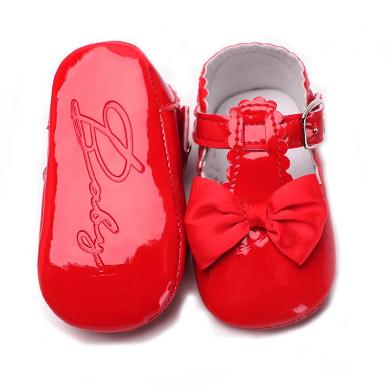 

Princess First Walkers Baby Moccasins Solid Bowknot Party Babies Shoes Girl Footwear For Newborns PU Leather 6 Color 0-18Months