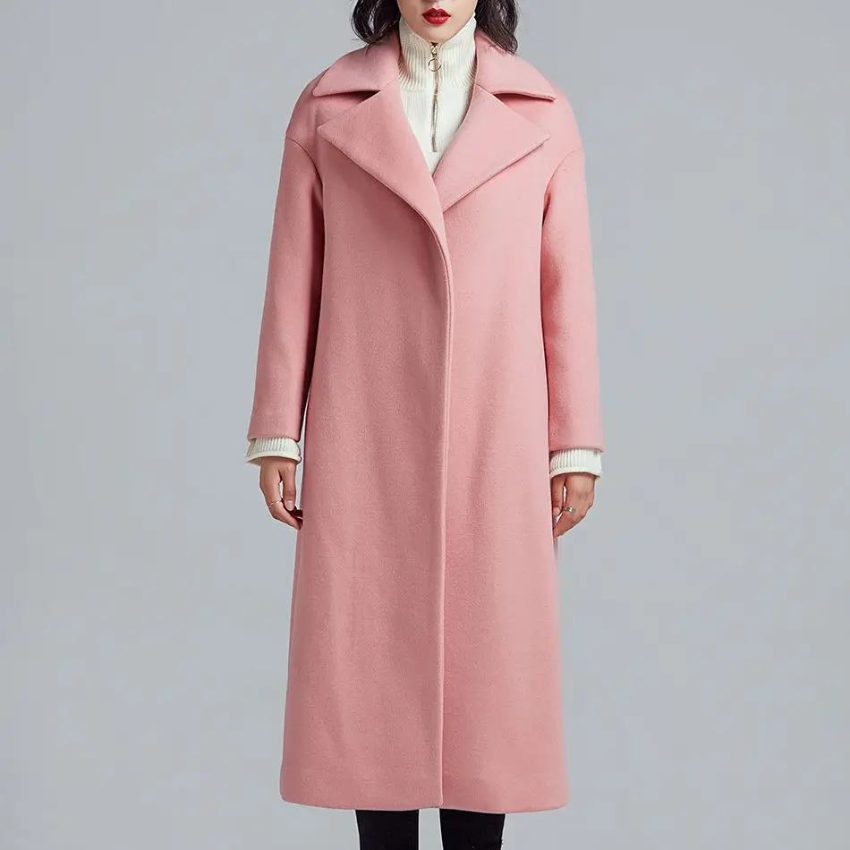 2018 Women Fashion Coat Long Wool Blends Black Pink Overcoat Womens Long Sleeve Wool Coats High Quality Fashion Trench Coat