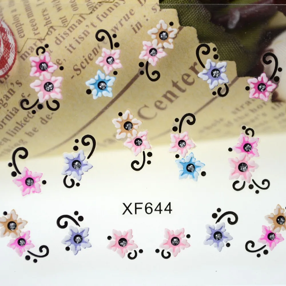 30 листов наклейки для ногтей s 3d наклейки для ногтей красочные цветы дизайн ногтей художественные талисманы Маникюр наклейки украшения XF627-650