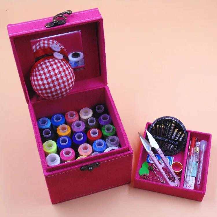 DIY Универсальный искусственная кожа швейный набор в коробке иглы клейкие ленты Scissor нитки Вышивание коробка свадебные подарки для дома и