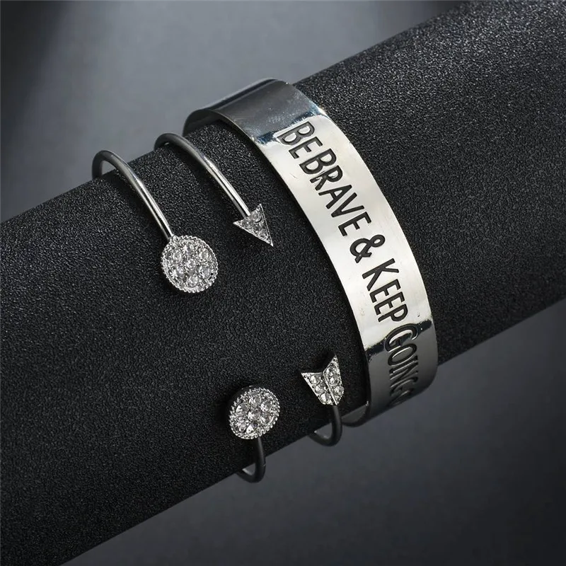 

1Set(3pcs) Fashion Pop Brave keep going brave letter Arrow Combination Bracelet For Men Women Jewelry Dropshipping