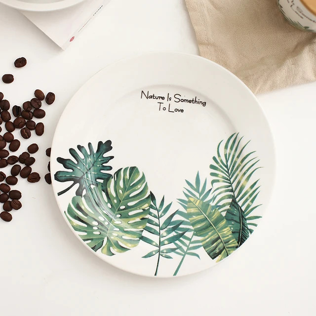1 stck 8 zoll monstera leaf muster keramik platte fr abendessen geschirr tropische pflanze geschirr tassen - Geschirr Muster 1 stck 8 zoll monstera leaf muster keramik platte fr abendessen geschirr tropische pflanze geschirr tassen - Geschirr Muster