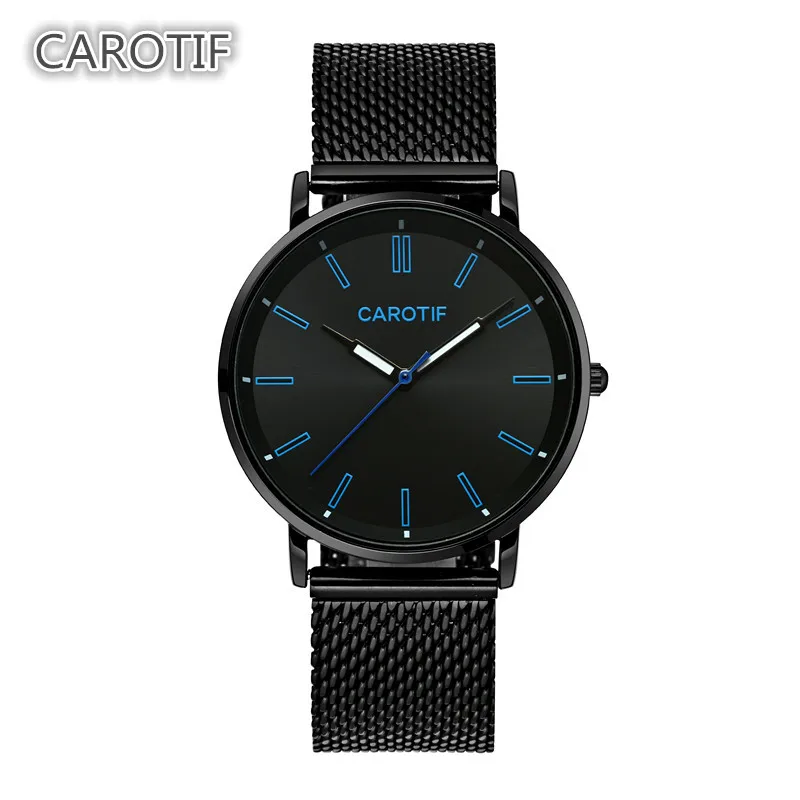2017 carotif Relojes HOMBRE брендовые черные Dial мужская мода кварцевые часы стальной сетки