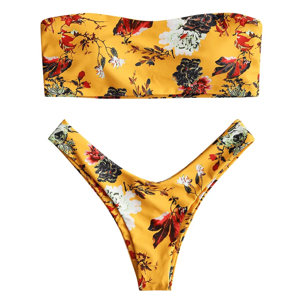 

Women Set Condole belt vest Push-Up Padded Print Off Shoulder Bra Beachwear 1-18