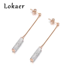 Lokaer Модные цилиндрические Кристаллы инкрустированные серьги из нержавеющей стали розовое золото цвет ювелирные изделия Подарок на годовщину для женщин леди E18106
