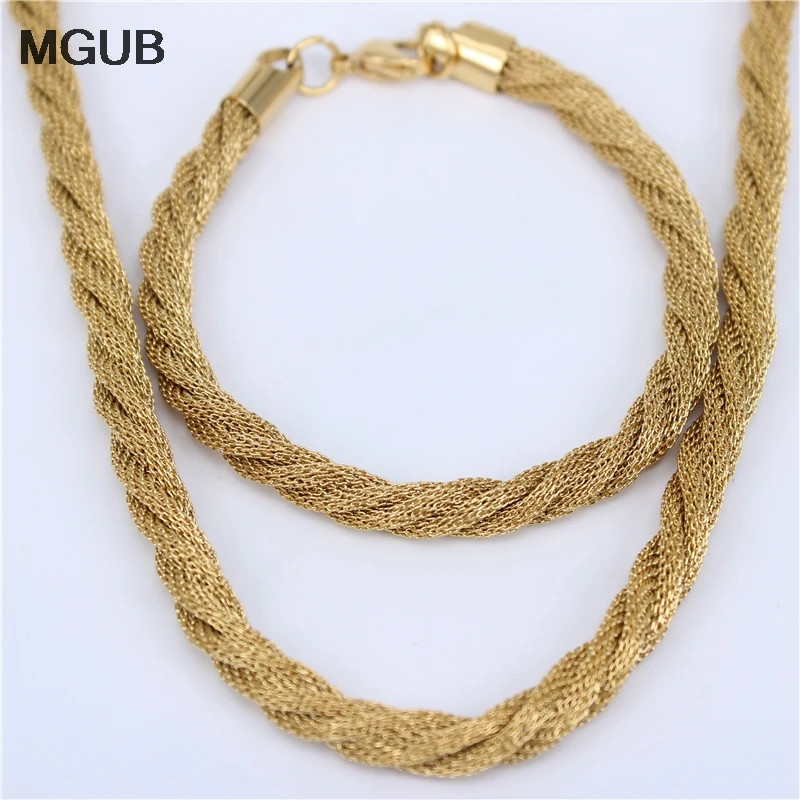 

MGUB Fashion Jewelry Set 2017 Men's Jewelry Gold Color 7mm Wide Snake Chain, Gold Color Men's Jewelry Set BD02