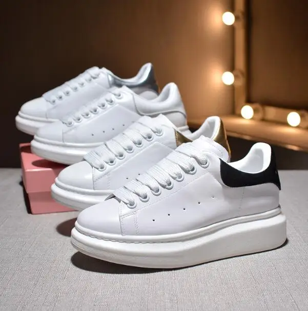 

Brand 2019 Women Geniune cow Leather Shoes Women sneakers shoes Lovers'Leisure White Shoes Thick Bottom Size 34-42 with box