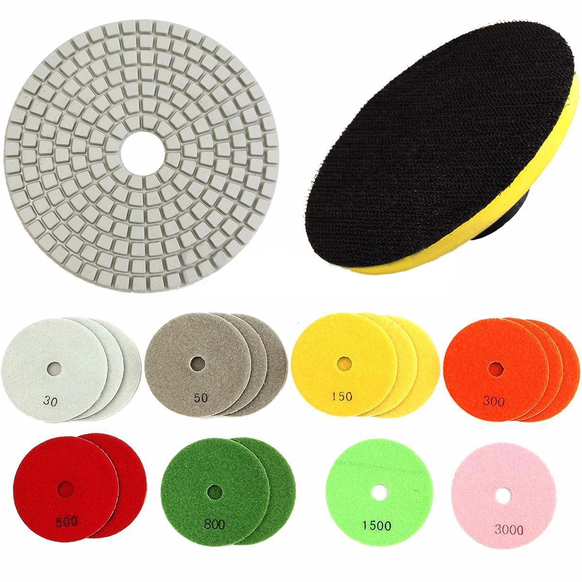 19pcs 4inch Wet/Dry Diamond Polishing Pads For Granite Marble Concrete Stone Polishing Tools