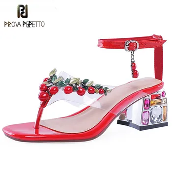 

Prova Perfetto Crystal Sandals Genuine Leather Shoes Bead Party Wedding Shoes Woman Square Heels Sandals Gladiators Plus Size 46