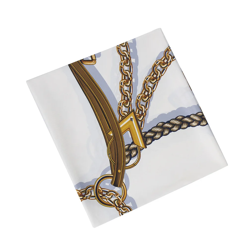 Квадратный шарф с цепочкой на поясе 130 см, роскошные брендовые шарфы для женщин, шелковый шарф из твила, женский платок, платок, Echarpe Tuaban