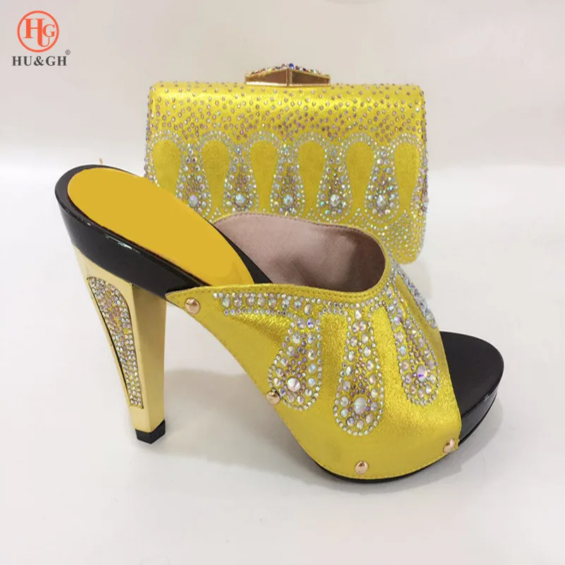 

New Yellow Color African Shoe and Bag Set for Party In Women Italian Shoes with Matching Bags 2018 Nigerian Women Shoes and Bag