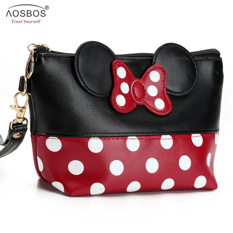  Travel Cosmetic Bag Cartoon Bow Makeup Case Women Zipper Hand Holding Make Up Handbag Organizer Sto