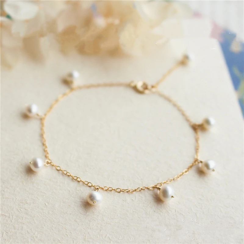 

Handmade Personalized Natural freshwater pearls Bracelets Customize Gold Wrap Fillde Bangles Vintage Charm Jewelry for Wommen
