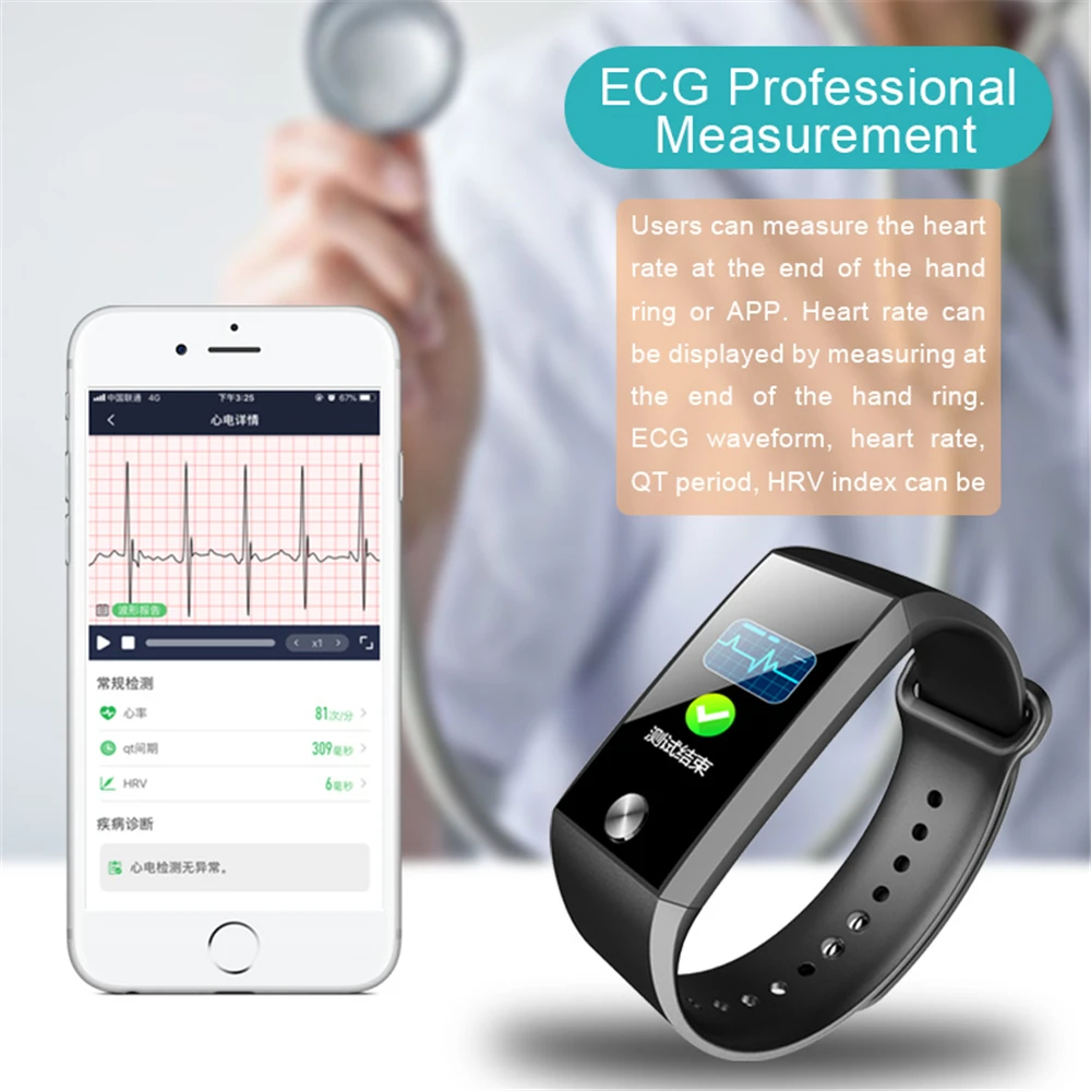 ECG PPG умный Браслет кровяное давление кислородный монитор сердечного ритма Smartband 1,14 дюймов цветной экран шаги спортивный умный Браслет