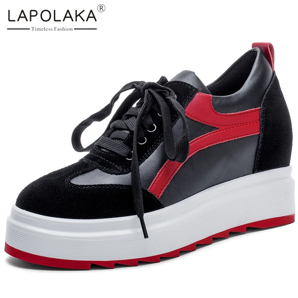 

Lapolaka New Arrivals 2019 Large Size 31-43 Cow Suede Black Shoes Woman Sneakers Lace Up Platform Sneakers Woman Shoes