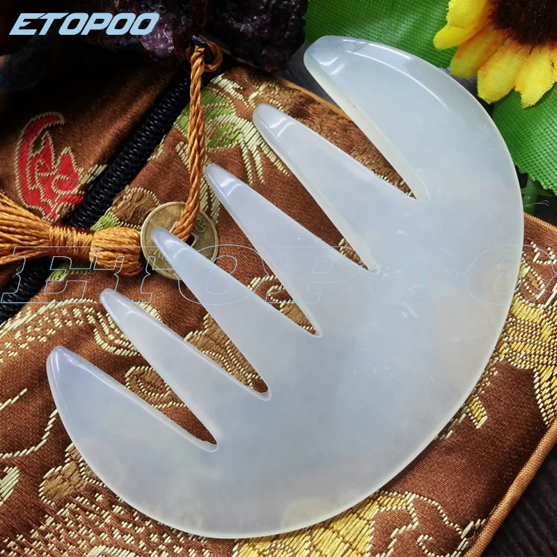 

Natural Authentic Jade Stone Comb Health Massage Hair Care Anti-static Scraping Board Wide Tooth