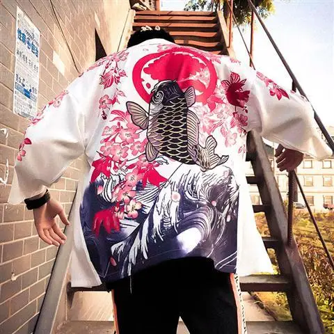 

Ins Hot Men/Woman Print Frock Personalized Tshirts Featured Chinese Style Silk Cardigan Overall Harajuku Anime Shirt Streetwear