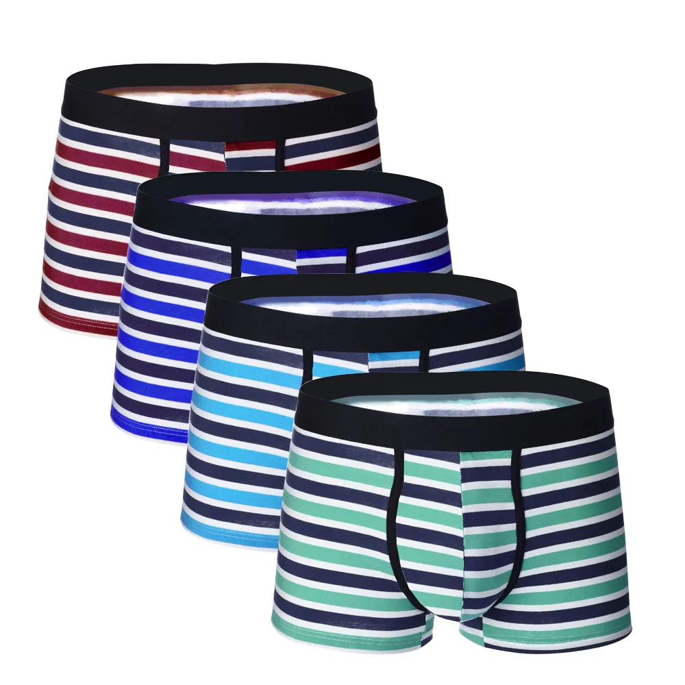 

4pcs/lot Striped Cotton Men UnderPants Boxer Man Short Breathable Flexible Colorful Shorts Boxers Solid Male Underwear Set