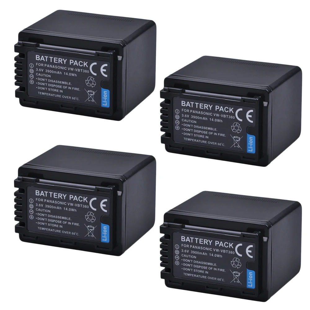 4 Pz Vw-Vbt190 Vbt190 Vw-Vbt380 Vbt380 Batteria Per Panasonic Hc-V110, Hc-V130, Hc-V160, Hc-V180, Hc-V201, Hc-V210, Hc-V230