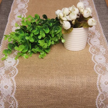 

2PCS/Lot Burlap Hessian With Lace Band Crochet Table Runner Wedding Party Home Table Decor Tablecloths Sale Table Lines