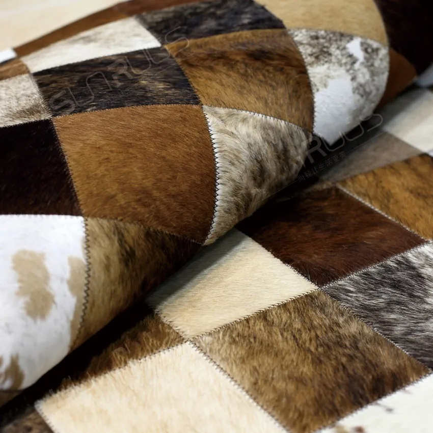 Американский стиль натуральной кожи Мех животных ручной работы пару ковер пэтчворк, чекер ковры для гостиная, офис декоративный коврик