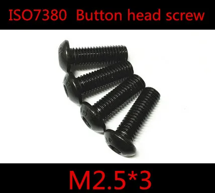 

100pcs/lot ISO7380 Grade10.9 Black M2.5 x 3 M2.5*3 Hexagon Socket Button Head Screw , M2.5 Pan Head Hex Socket Screw
