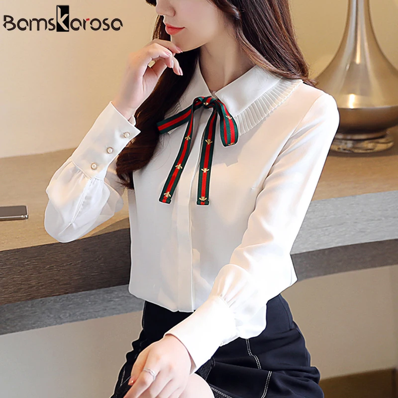 Spring Autumn Blouses Work Office Ladies Tops Elegant Long
