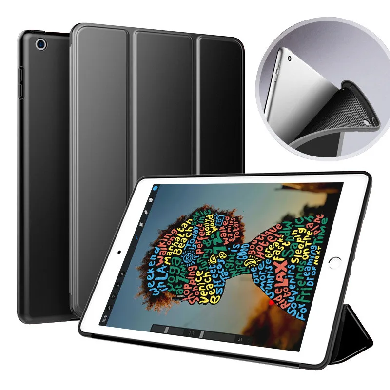 Чехол для iPad Air 1 Funda, Мягкая силиконовая Нижняя задняя крышка из искусственной кожи, умный чехол, автоматический режим сна для iPad Air1, модель A1474, A1475, A1476 - Цвет: Black