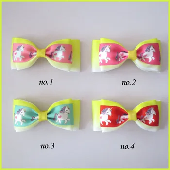 

20 BLESSING Girl 4" Double Bowknot Hair Bow Clip Unicorn Rainbow Baby