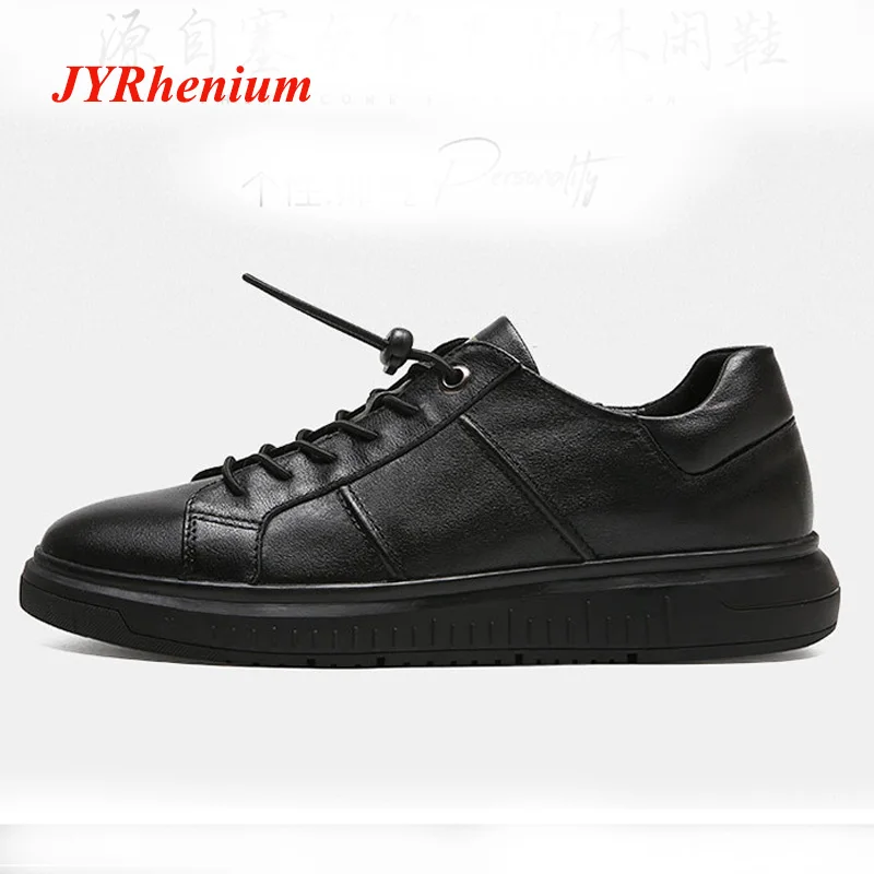 

JYRhenium New Genuine Leather Waterproof Elastic Band Sneakers Male For Men Shoes Adult 2018 Autumn Fashion Casual Footwear