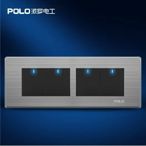 

Free Shipping, POLO Luxury Wall Light Switch Panel, 4 Gang 1 Way Switch, Push Button LED Switch, 10A, 110~250V, 220V