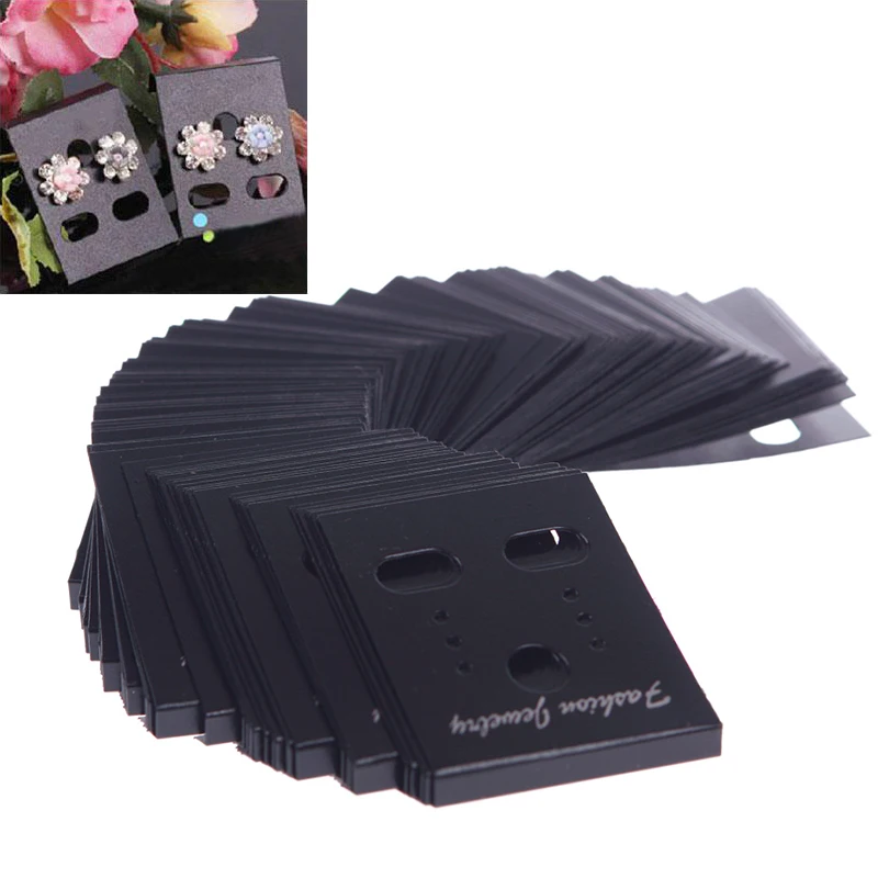 100Pcs Earring Ear Studs Organizer Holder Black Plastic Jewelry Display Rack Printed Earring
