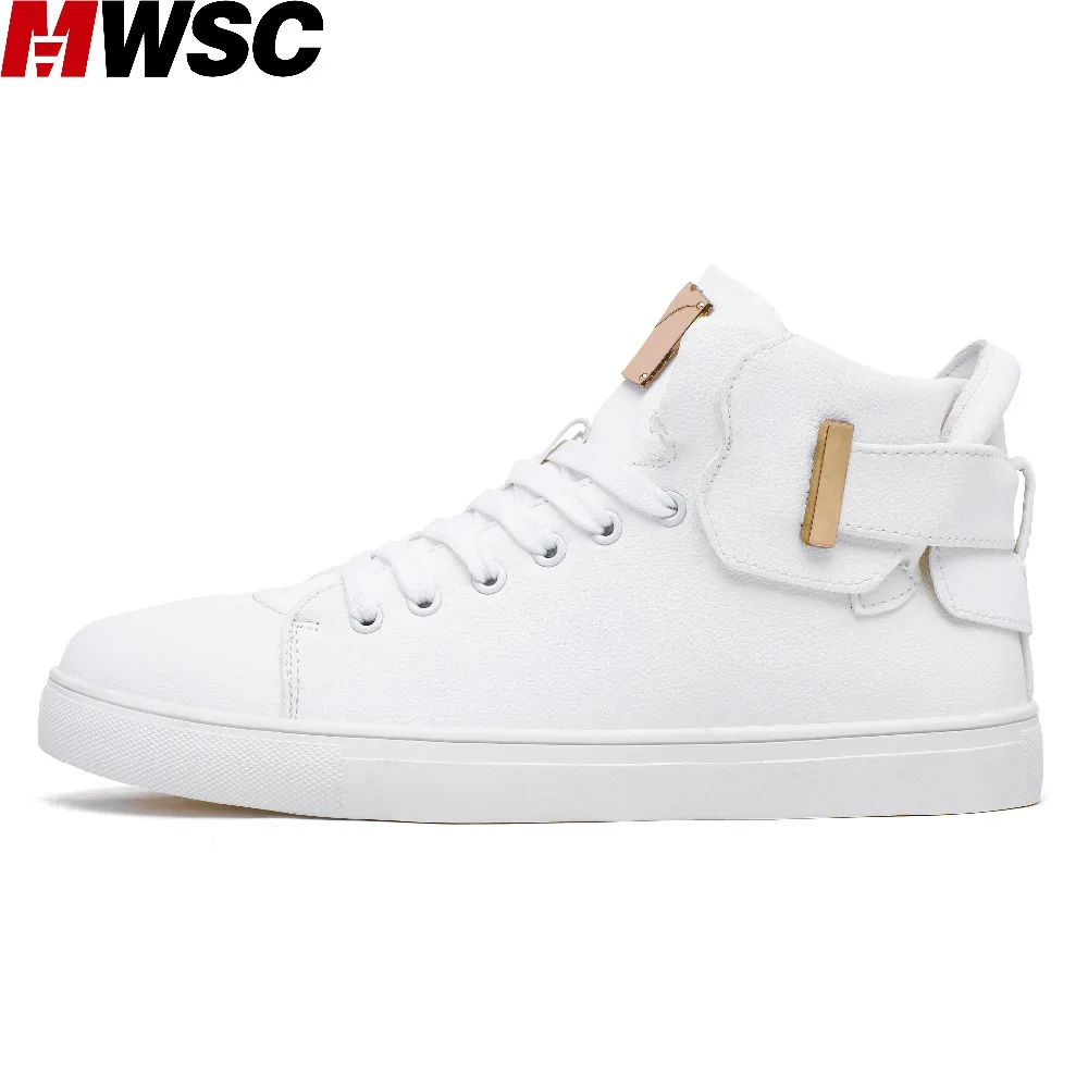 

MWSC 2018 New Man Leisure White Sneaker Shoes Male High Top Lace Up Casual Fashion Shoes Black